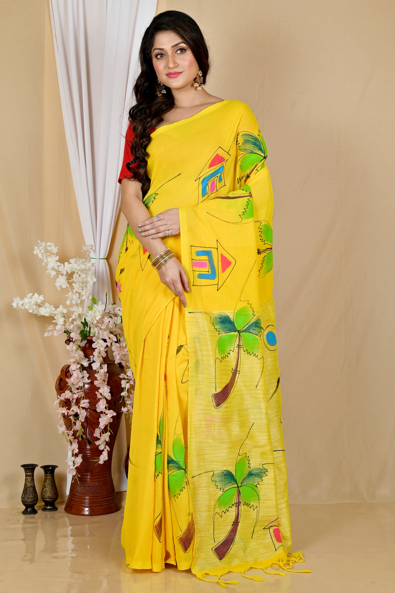 Yellow Pure Cotton Keshaka Hand Painted Saree (1983)