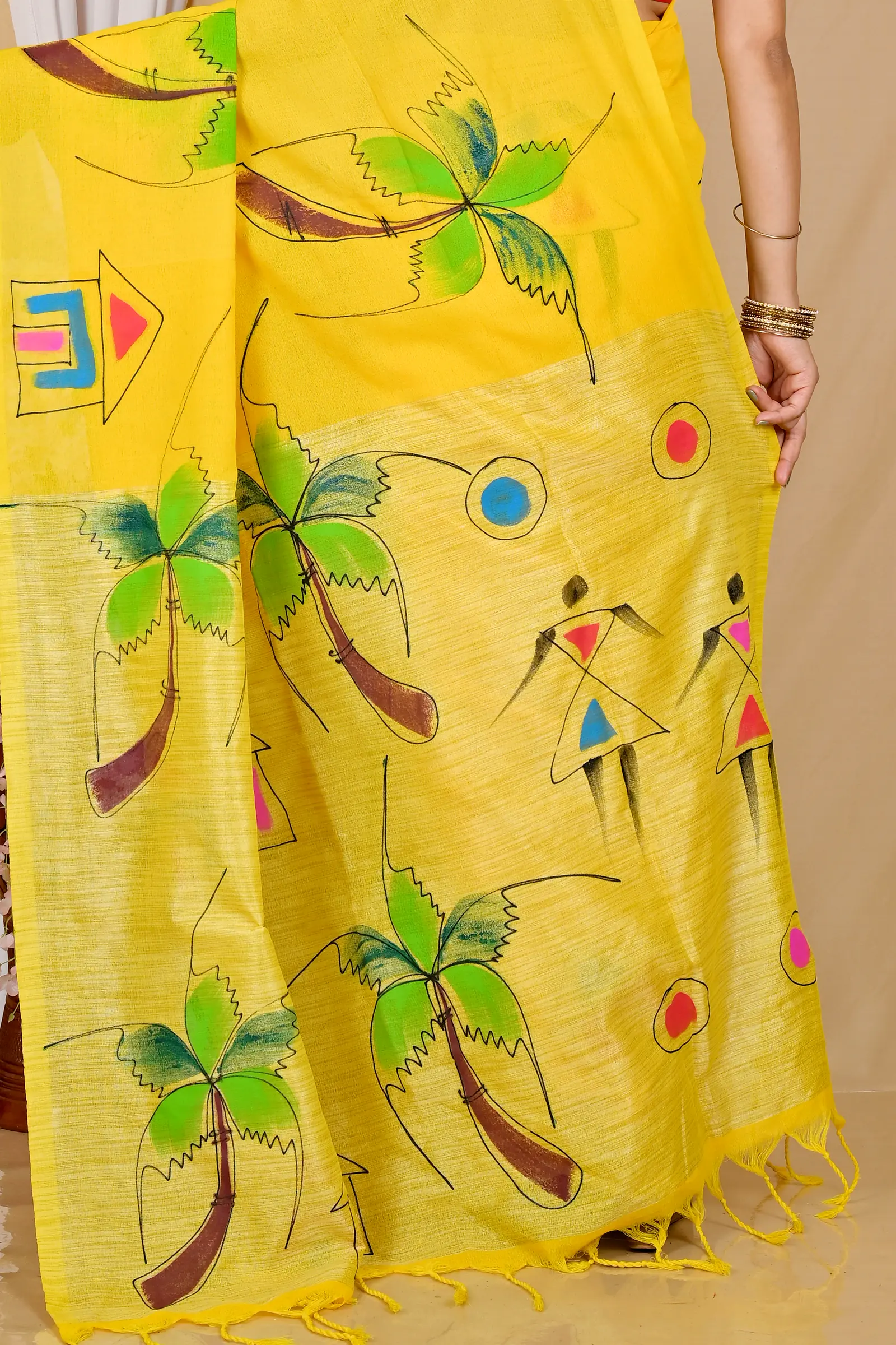 Yellow Pure Cotton Keshaka Hand Painted Saree (1983)