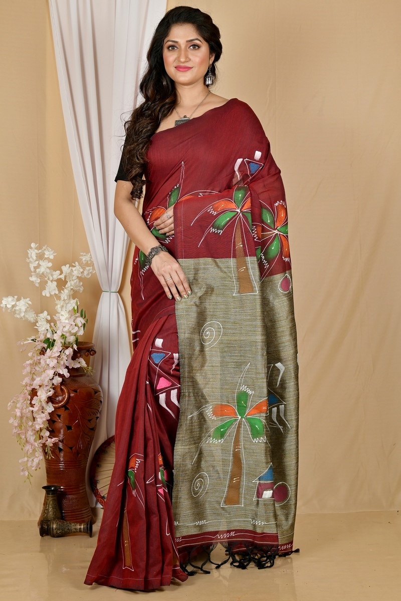 Marun Pure Cotton Keshaka Hand Painted Saree (1985)