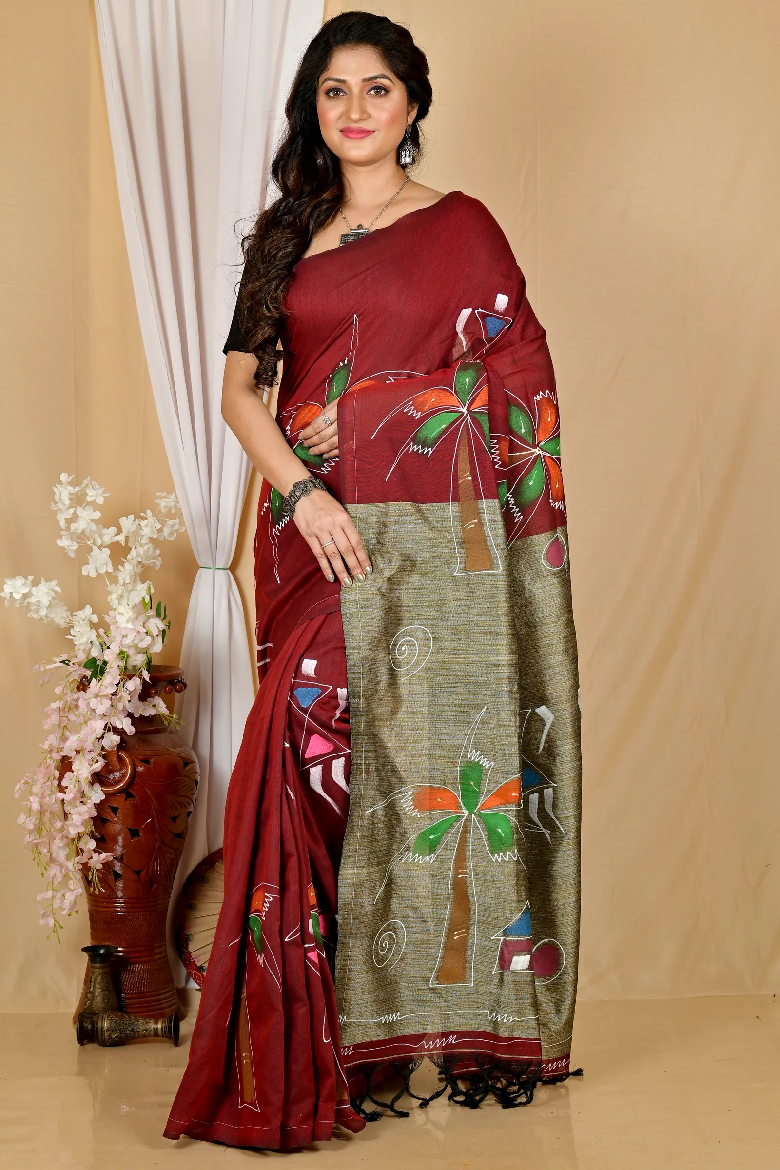 Marun Pure Cotton Keshaka Hand Painted Saree (1985)