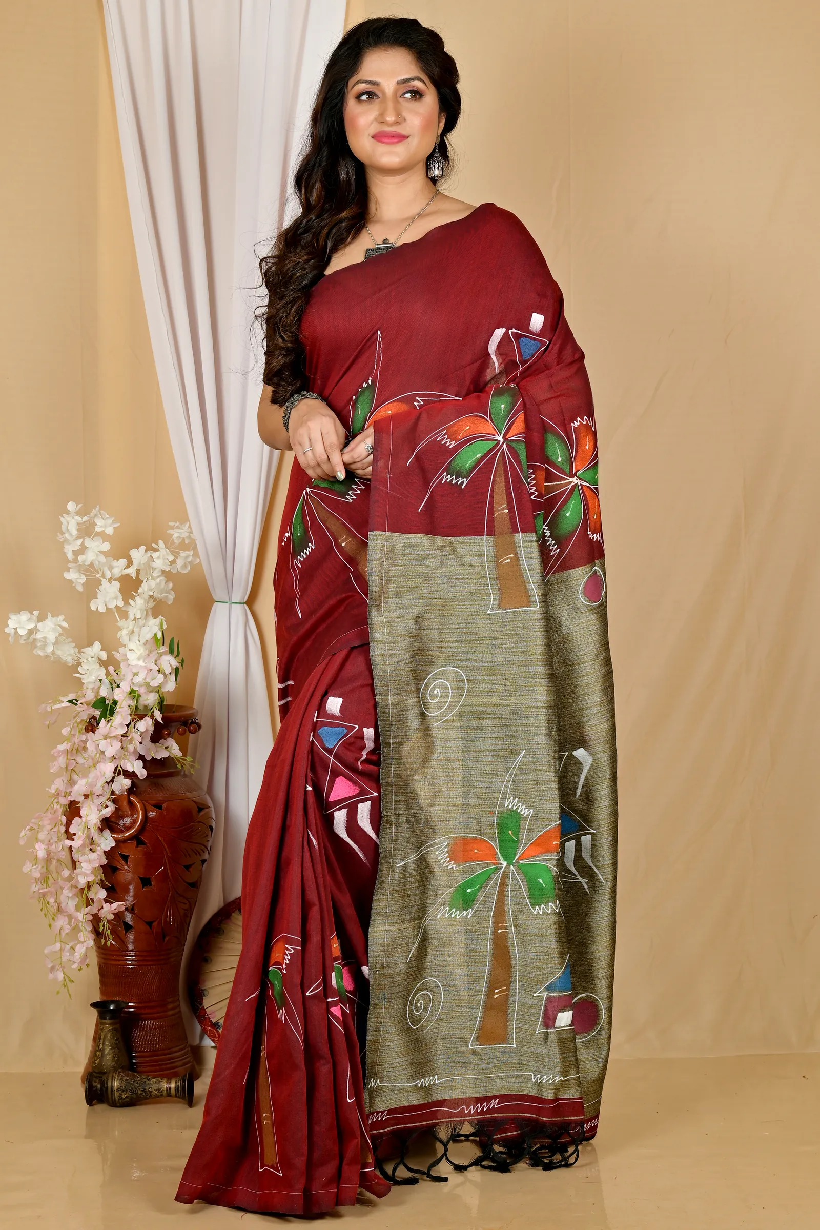 Marun Pure Cotton Keshaka Hand Painted Saree (1985)