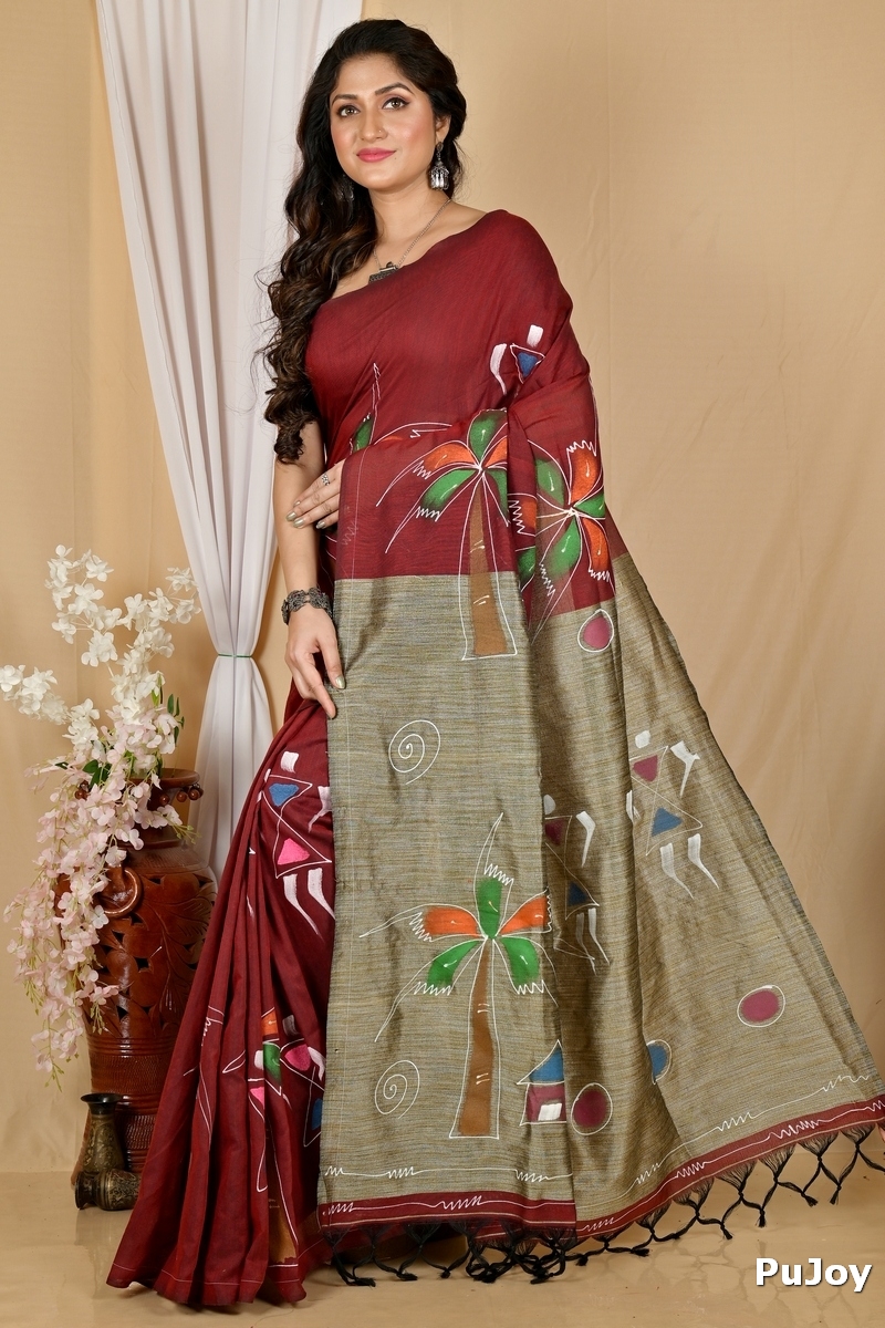 Marun Pure Cotton Keshaka Hand Painted Saree (1985)