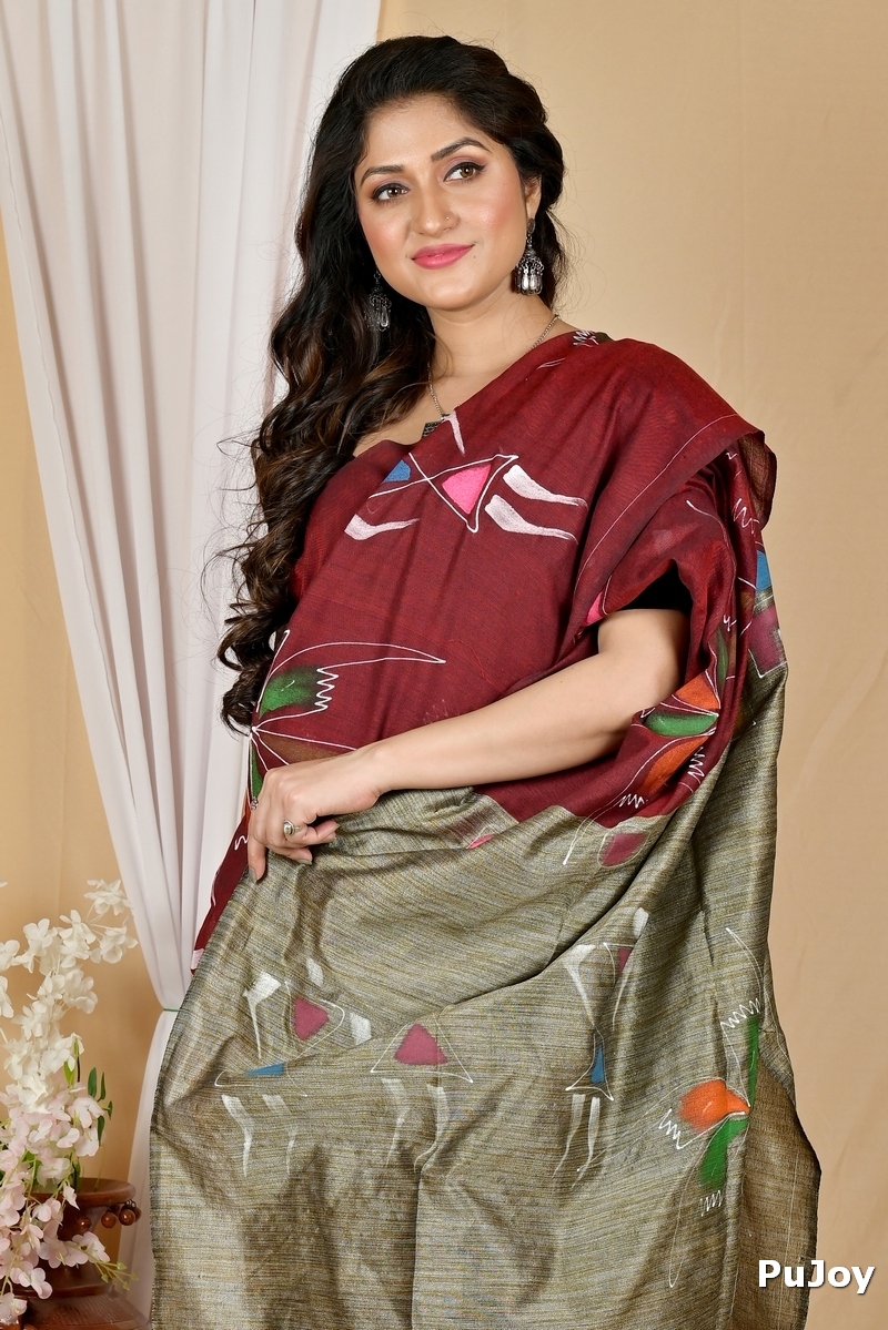 Marun Pure Cotton Keshaka Hand Painted Saree (1985)