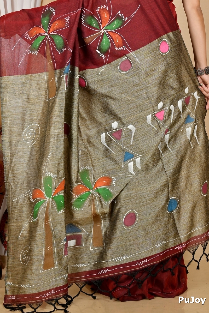 Marun Pure Cotton Keshaka Hand Painted Saree (1985)
