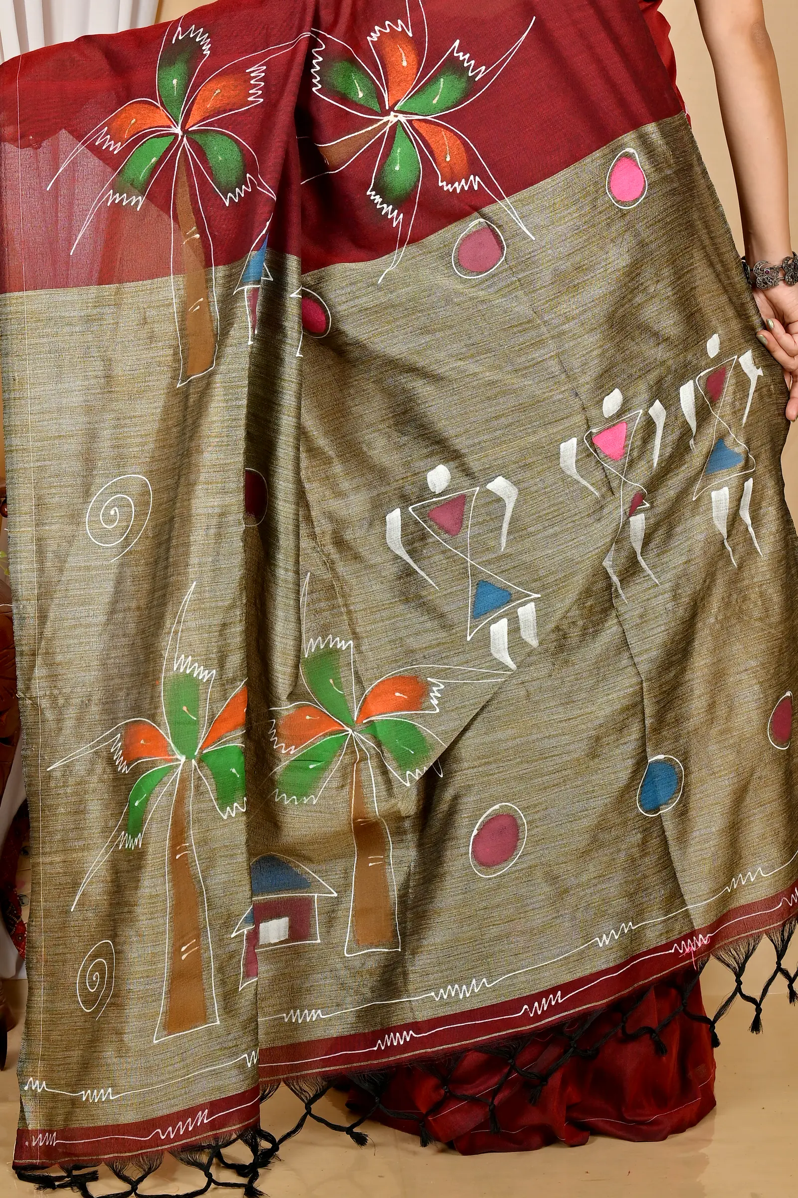 Marun Pure Cotton Keshaka Hand Painted Saree (1985)