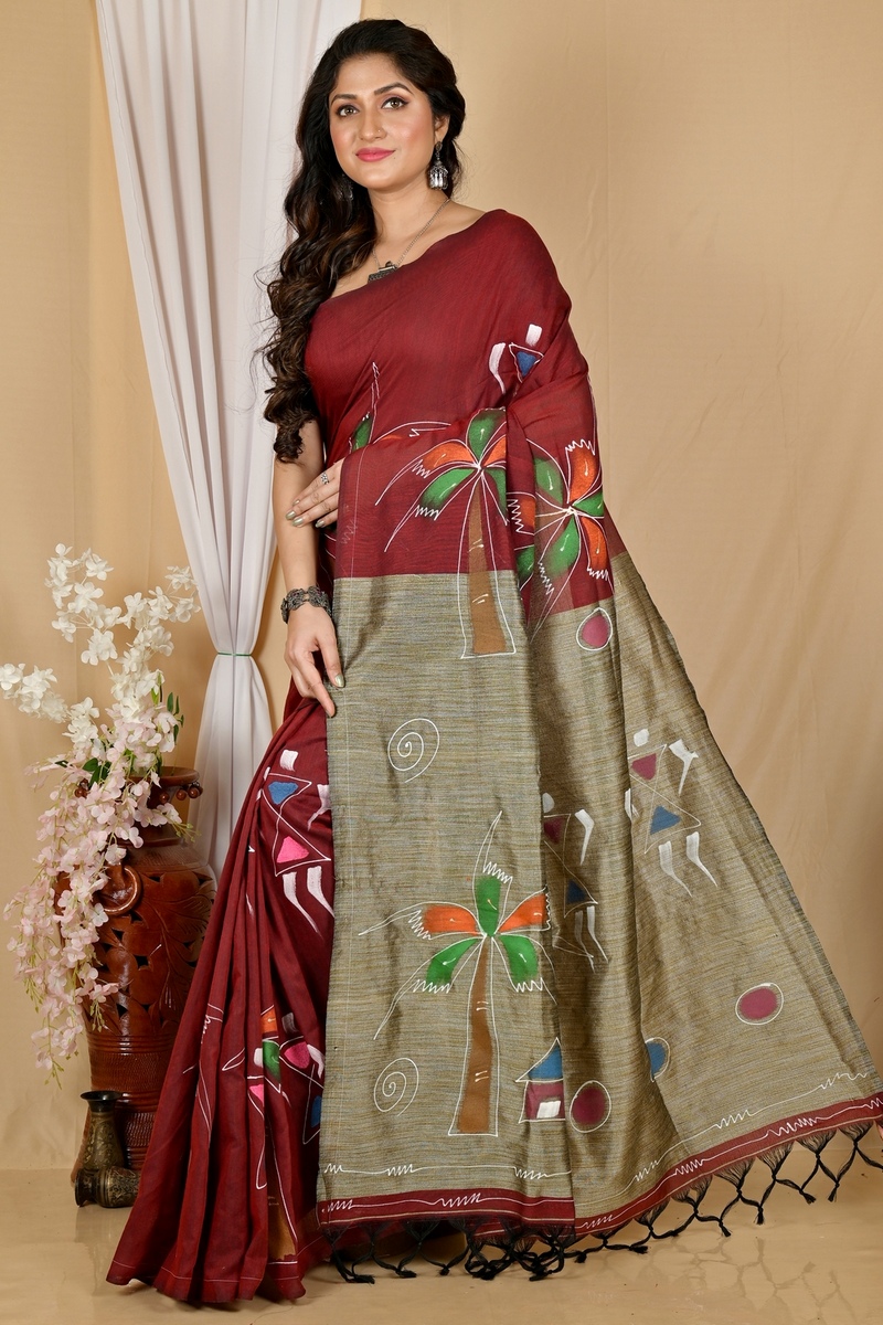 Marun Pure Cotton Keshaka Hand Painted Saree (1985)