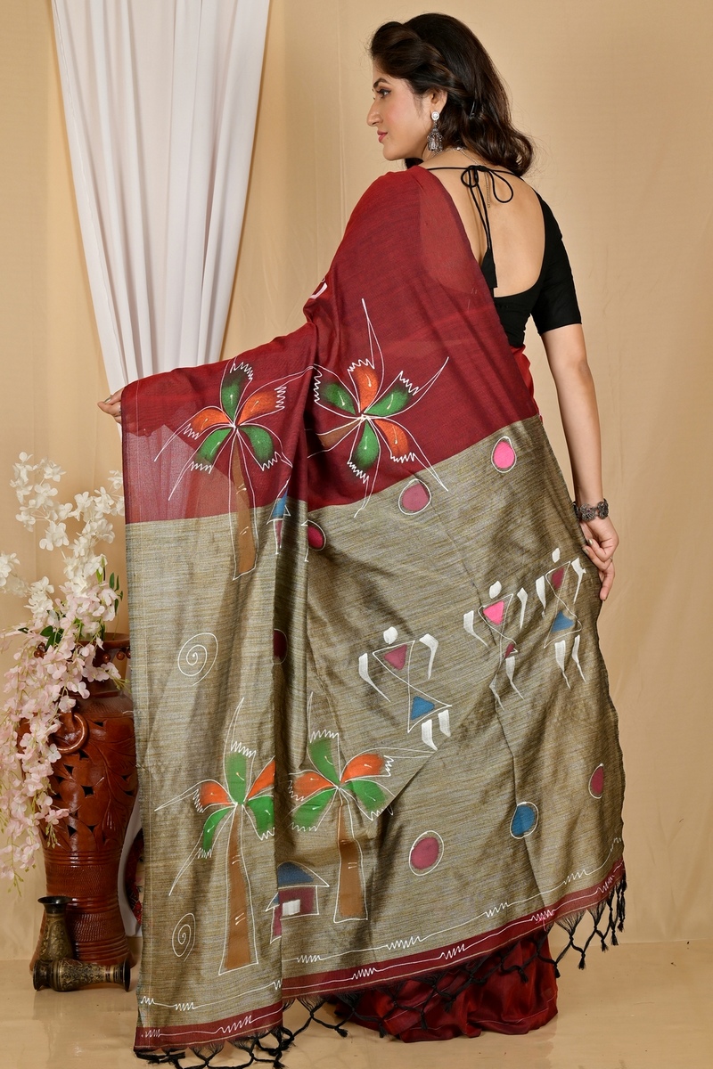 Marun Pure Cotton Keshaka Hand Painted Saree (1985)