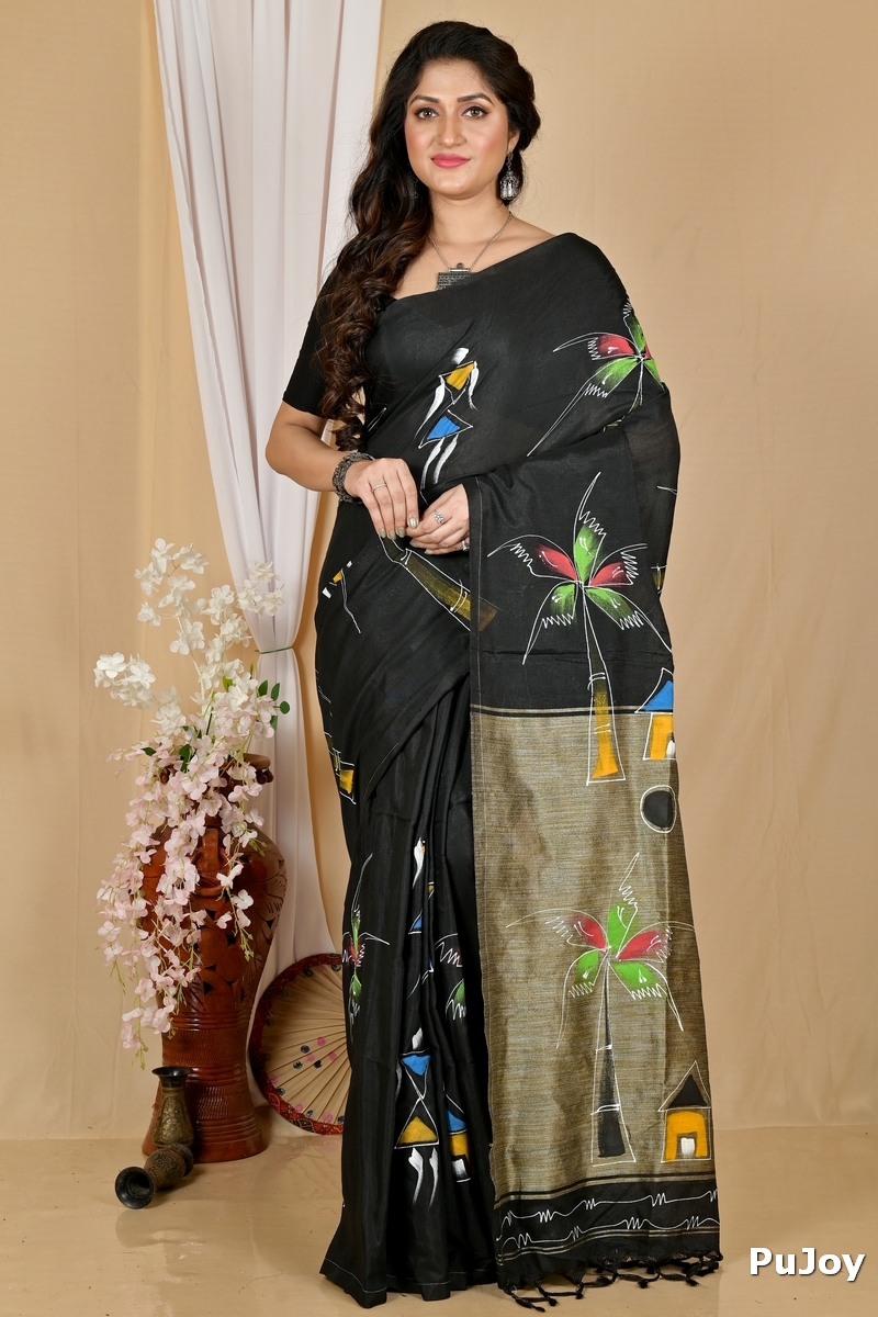 Black Pure Cotton Keshaka Hand Painted Saree (1987)