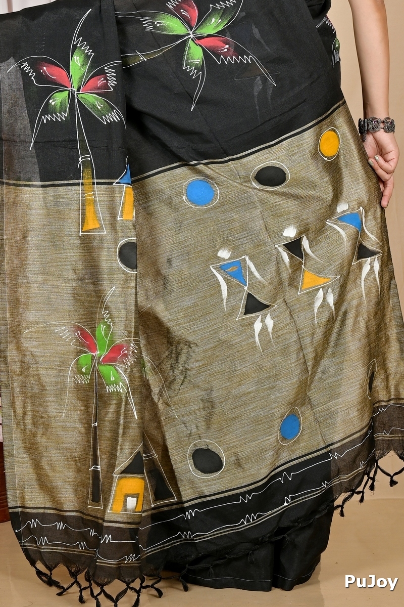 Black Pure Cotton Keshaka Hand Painted Saree (1987)