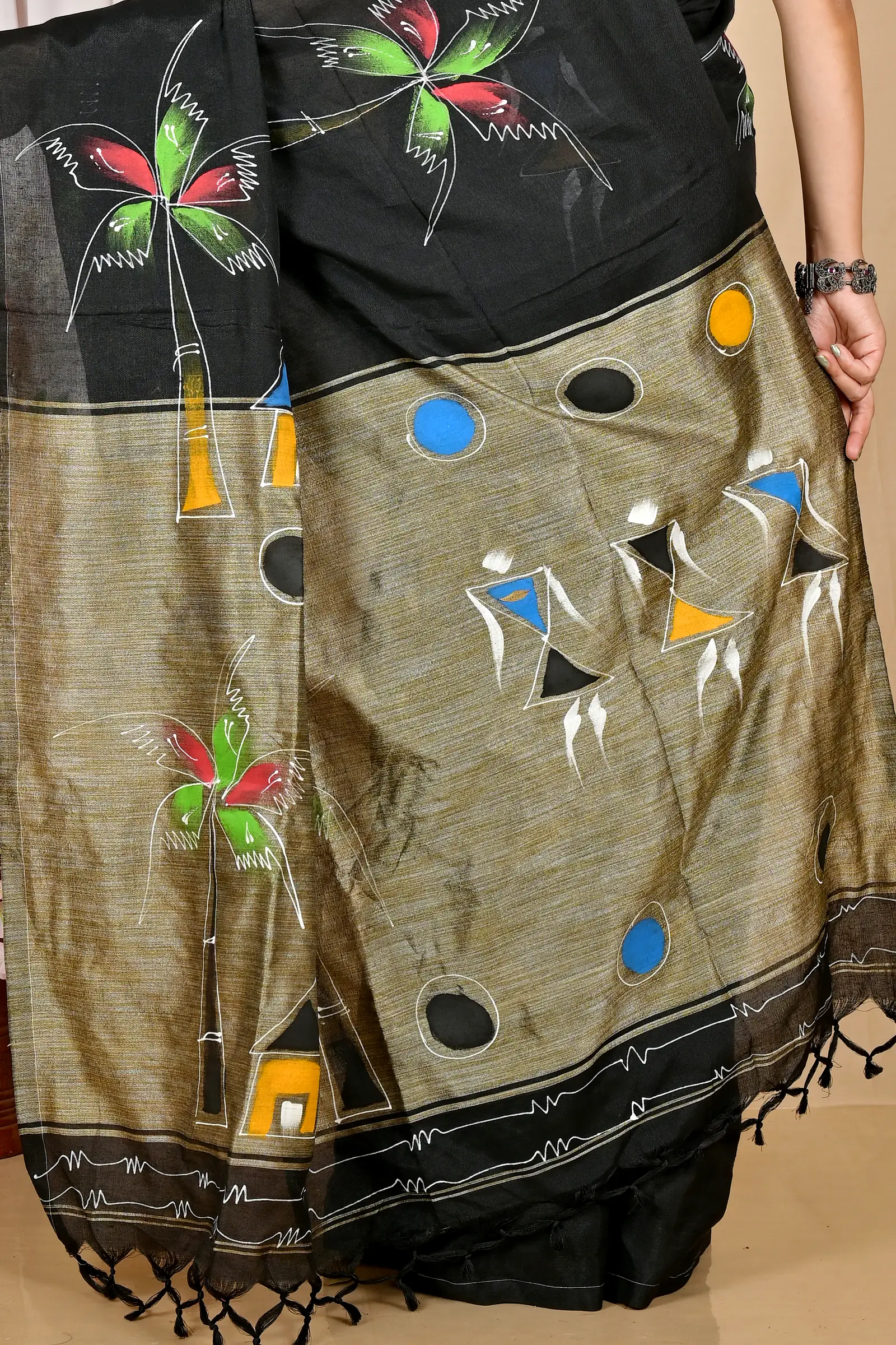 Black Pure Cotton Keshaka Hand Painted Saree (1987)