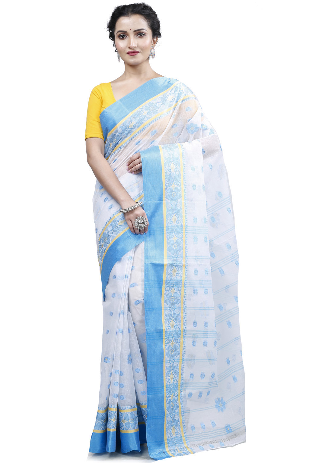 Sky Blue Pure Cotton BolLata_Tant Tant Saree (199)