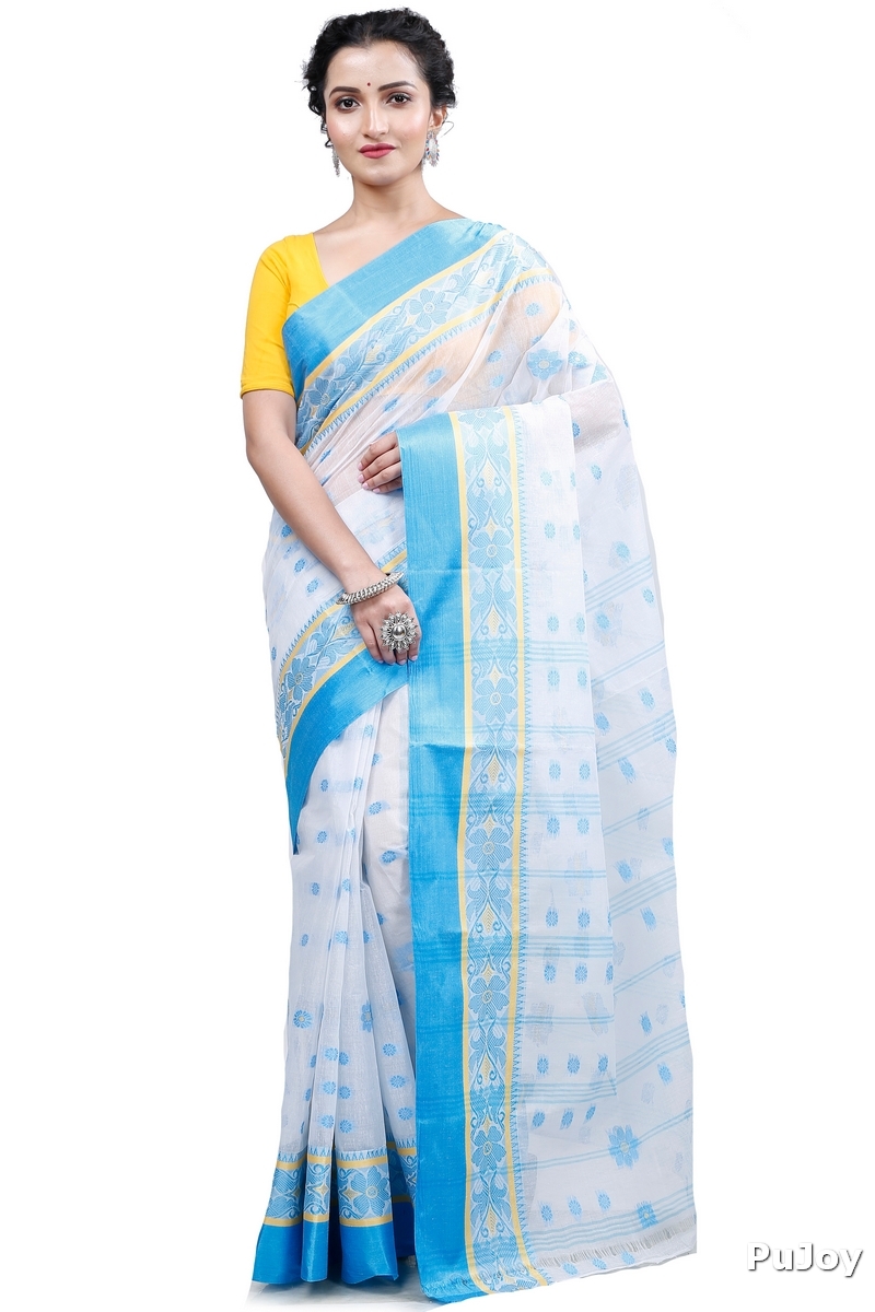 Sky Blue Pure Cotton BolLata_Tant Tant Saree (199)