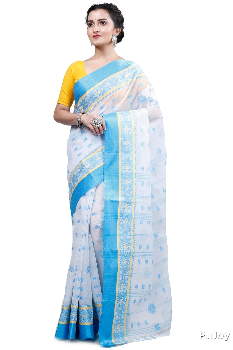 Sky Blue Pure Cotton BolLata_Tant Tant Saree (199)