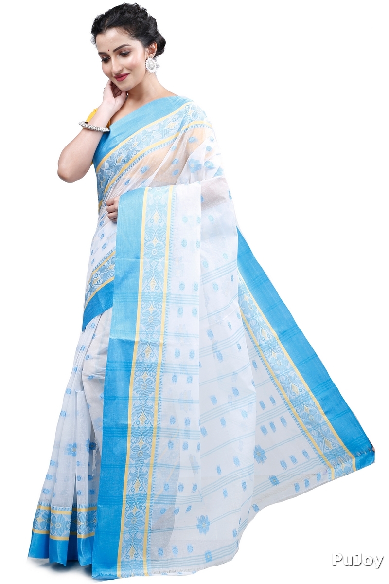 Sky Blue Pure Cotton BolLata_Tant Tant Saree (199)