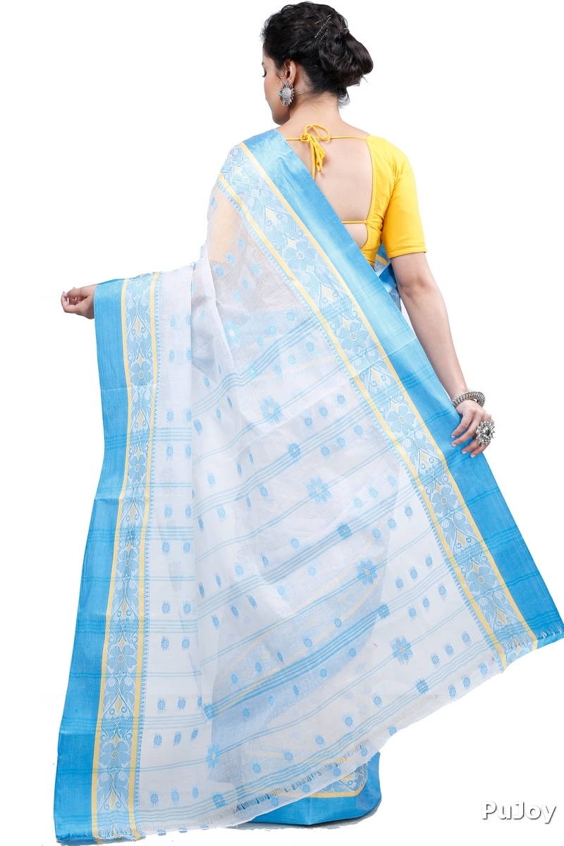 Sky Blue Pure Cotton BolLata_Tant Tant Saree (199)