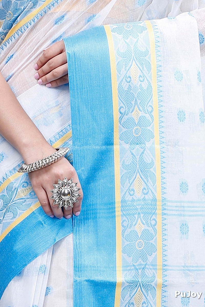 Sky Blue Pure Cotton BolLata_Tant Tant Saree (199)