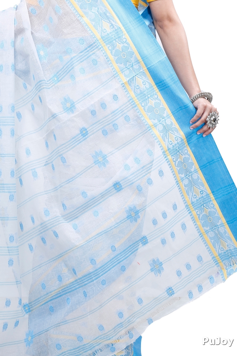 Sky Blue Pure Cotton BolLata_Tant Tant Saree (199)
