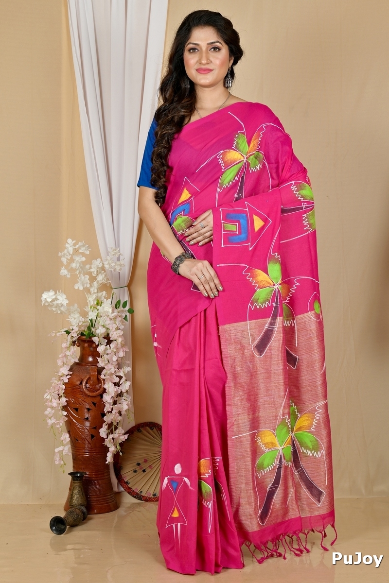 Pink Pure Cotton Keshaka Hand Painted Saree (1990)