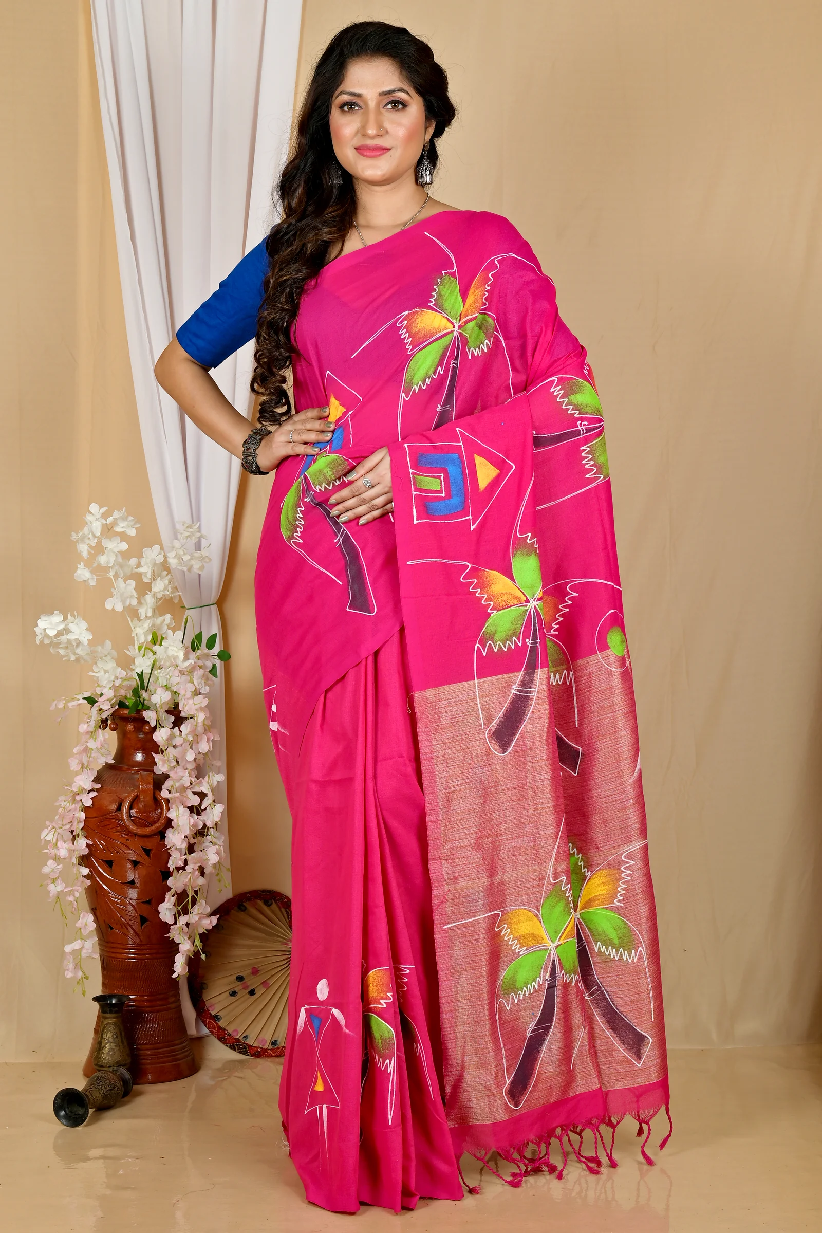Pink Pure Cotton Keshaka Hand Painted Saree (1990)