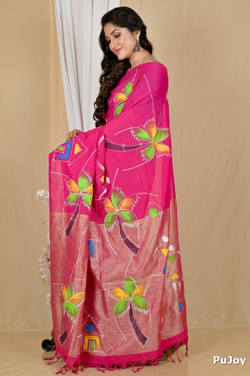 Pink Pure Cotton Keshaka Hand Painted Saree (1990)