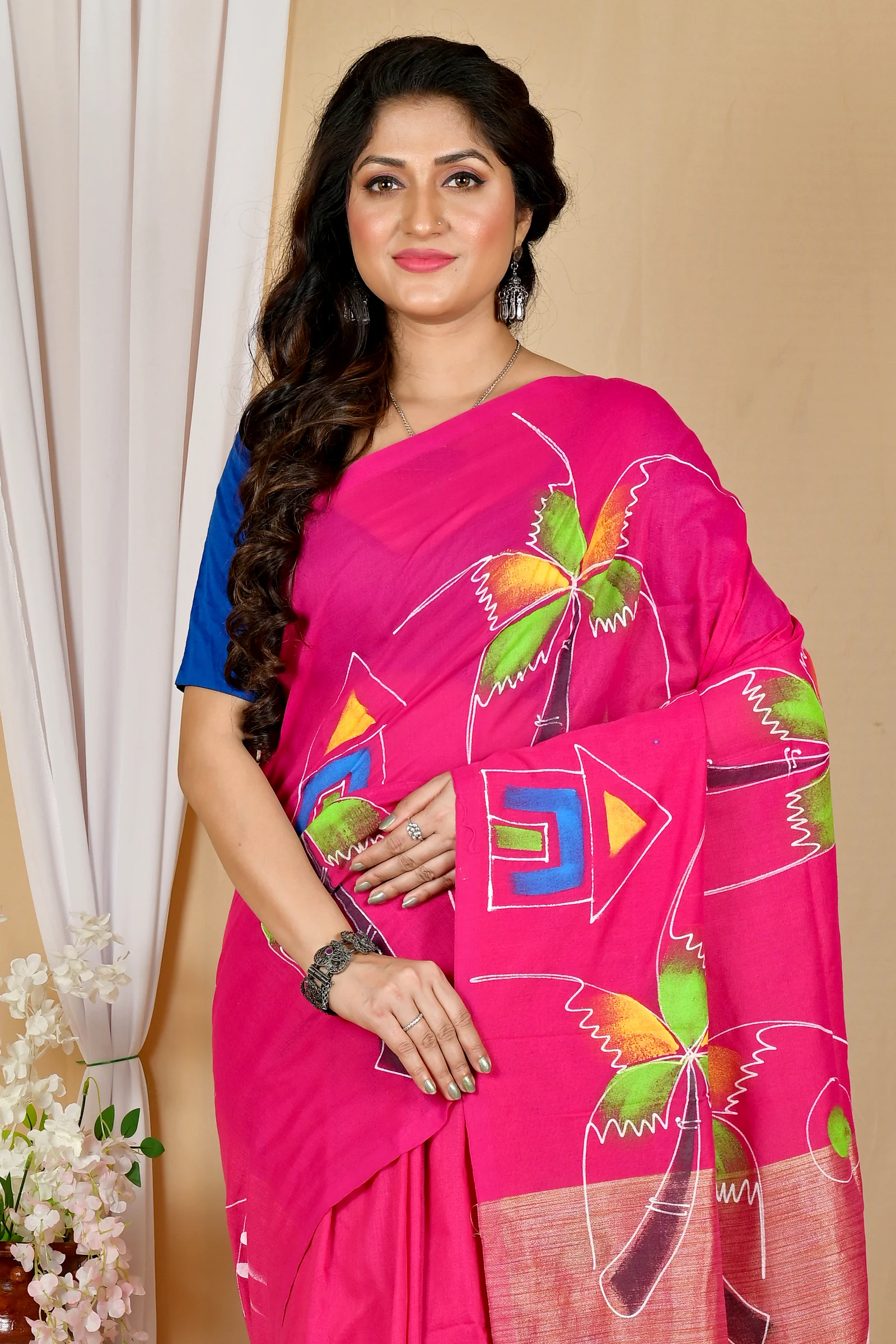 Pink Pure Cotton Keshaka Hand Painted Saree (1990)