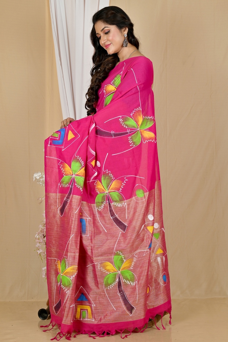 Pink Pure Cotton Keshaka Hand Painted Saree (1990)