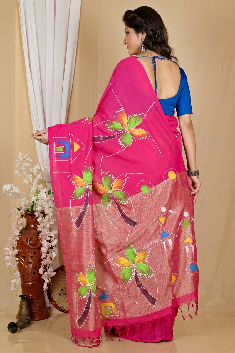 Pink Pure Cotton Keshaka Hand Painted Saree (1990)