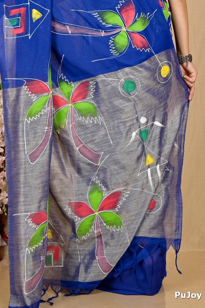 Dark Blue Pure Cotton Keshaka Hand Painted Saree (1991)