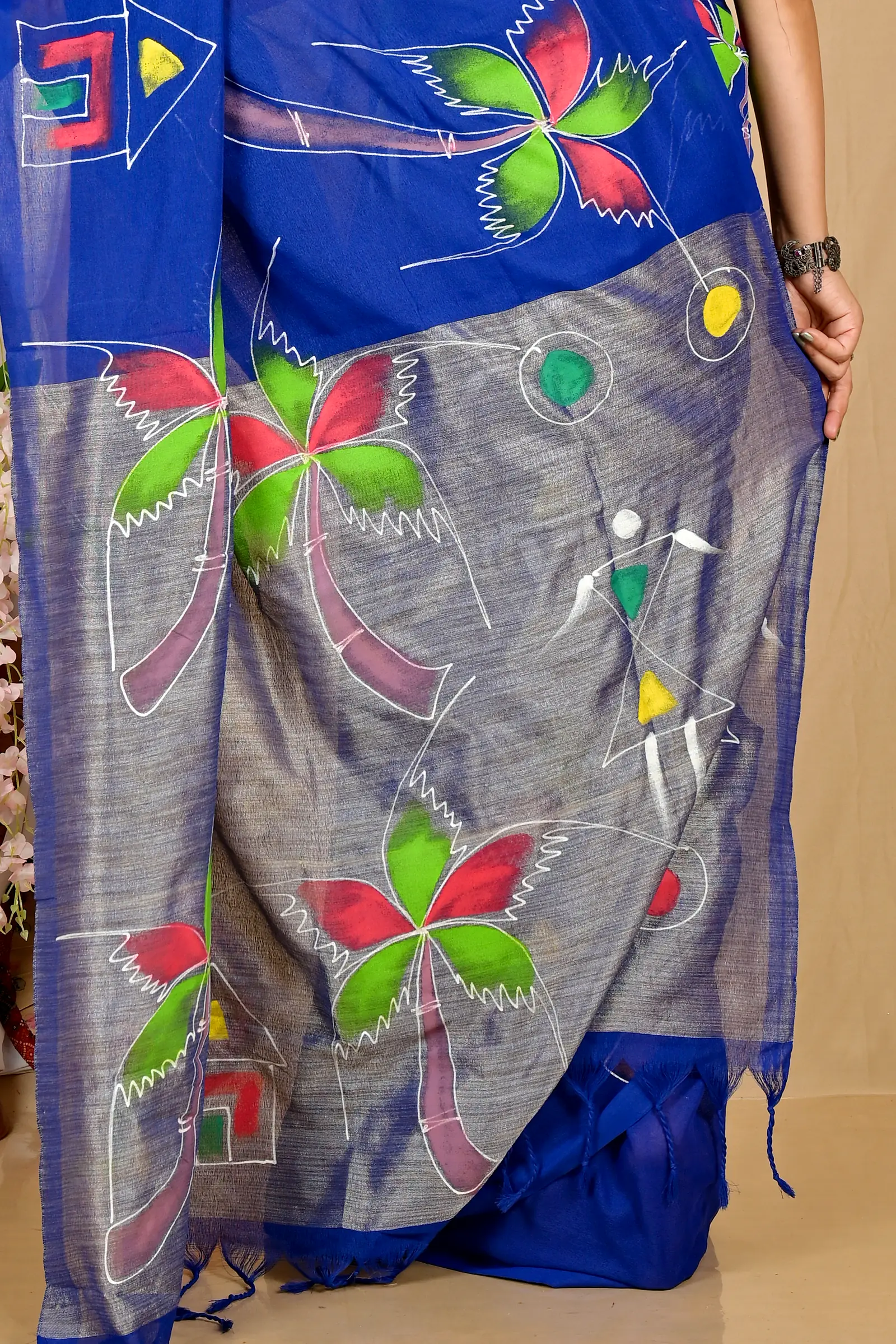 Dark Blue Pure Cotton Keshaka Hand Painted Saree (1991)