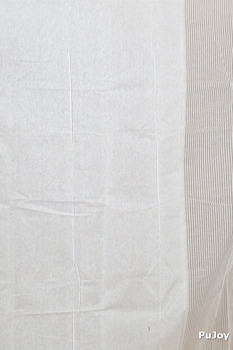 White Blended Cotton Aplika Applique Saree (1992)