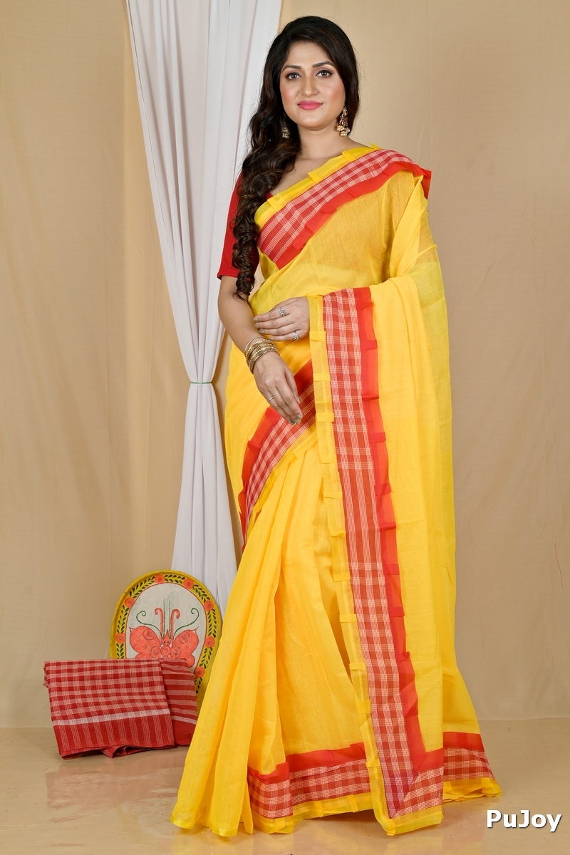 Yellow Blended Cotton Aplika Applique Saree (1994)