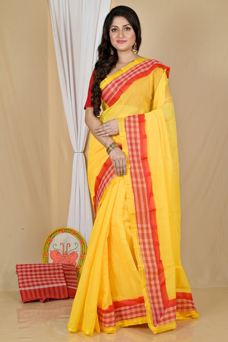 Yellow Blended Cotton Aplika Applique Saree (1994)