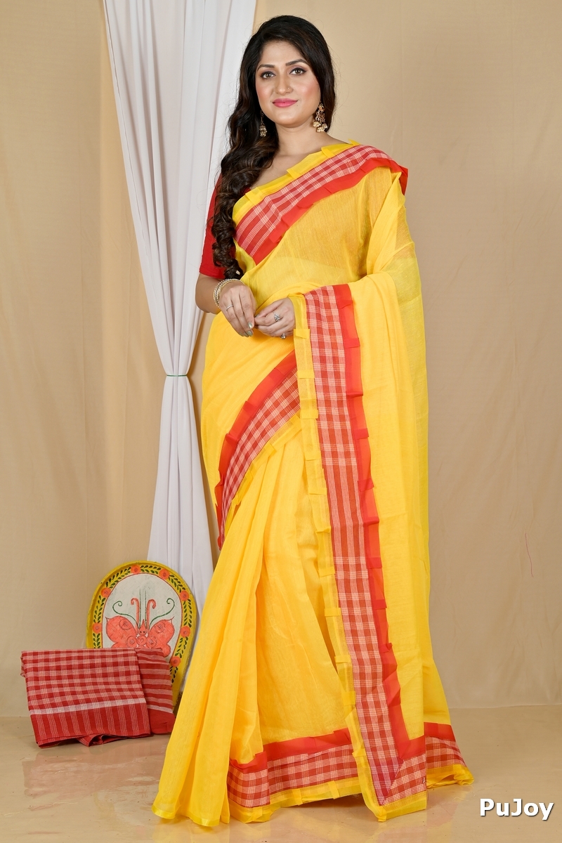 Yellow Blended Cotton Aplika Applique Saree (1994)