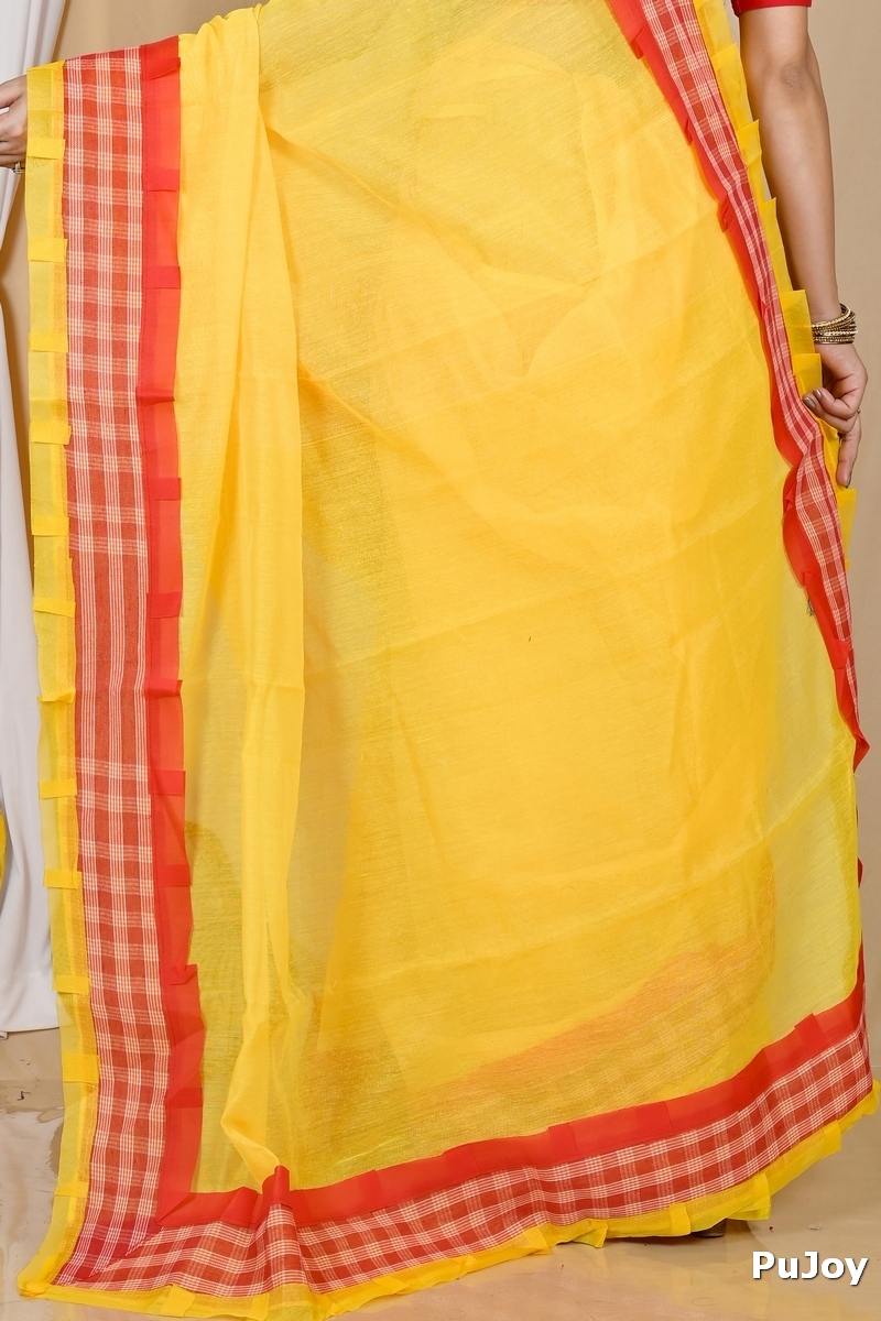Yellow Blended Cotton Aplika Applique Saree (1994)