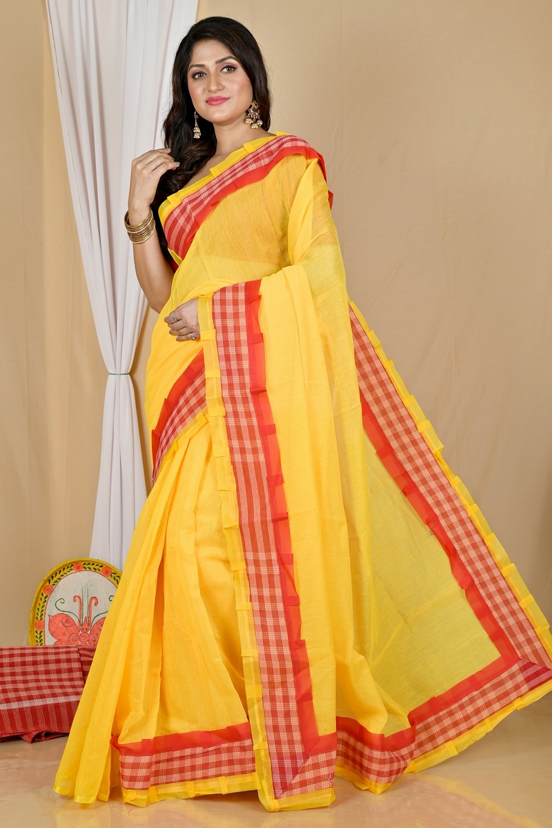 Yellow Blended Cotton Aplika Applique Saree (1994)