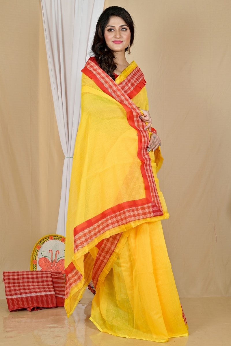 Yellow Blended Cotton Aplika Applique Saree (1994)