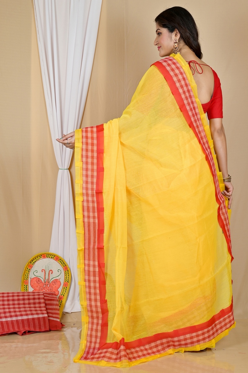 Yellow Blended Cotton Aplika Applique Saree (1994)