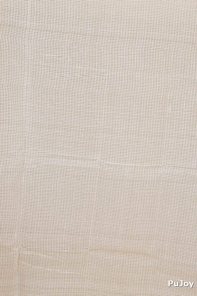 White Blended Cotton Aplika Applique Saree (1995)