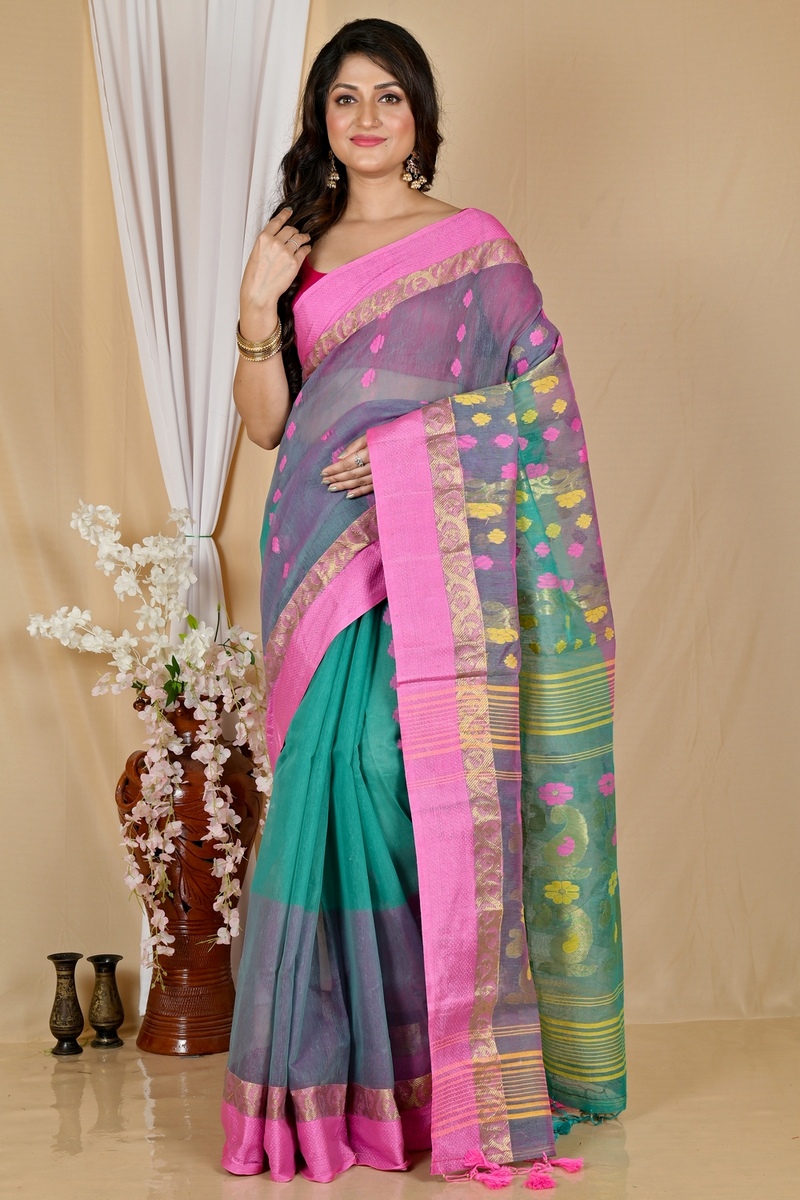 Green Pink Pure Cotton Madhka Tant Saree (1997)
