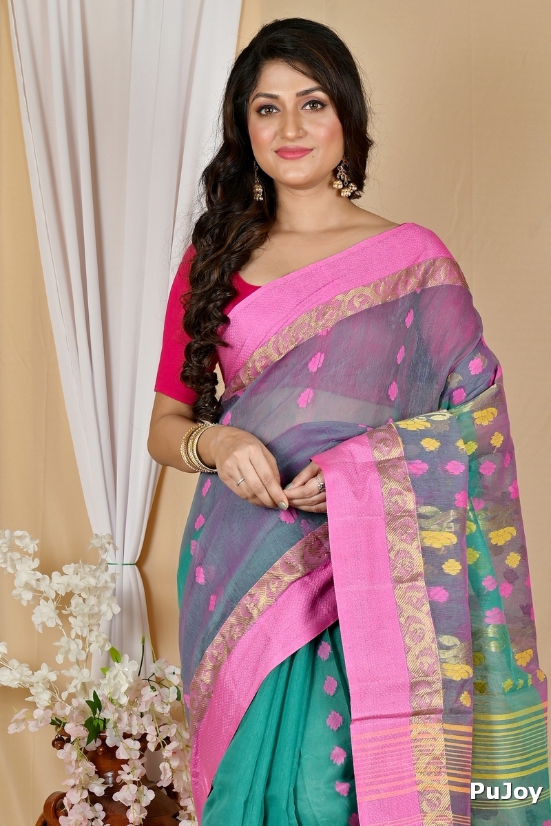 Green Pink Pure Cotton Madhka Tant Saree (1997)