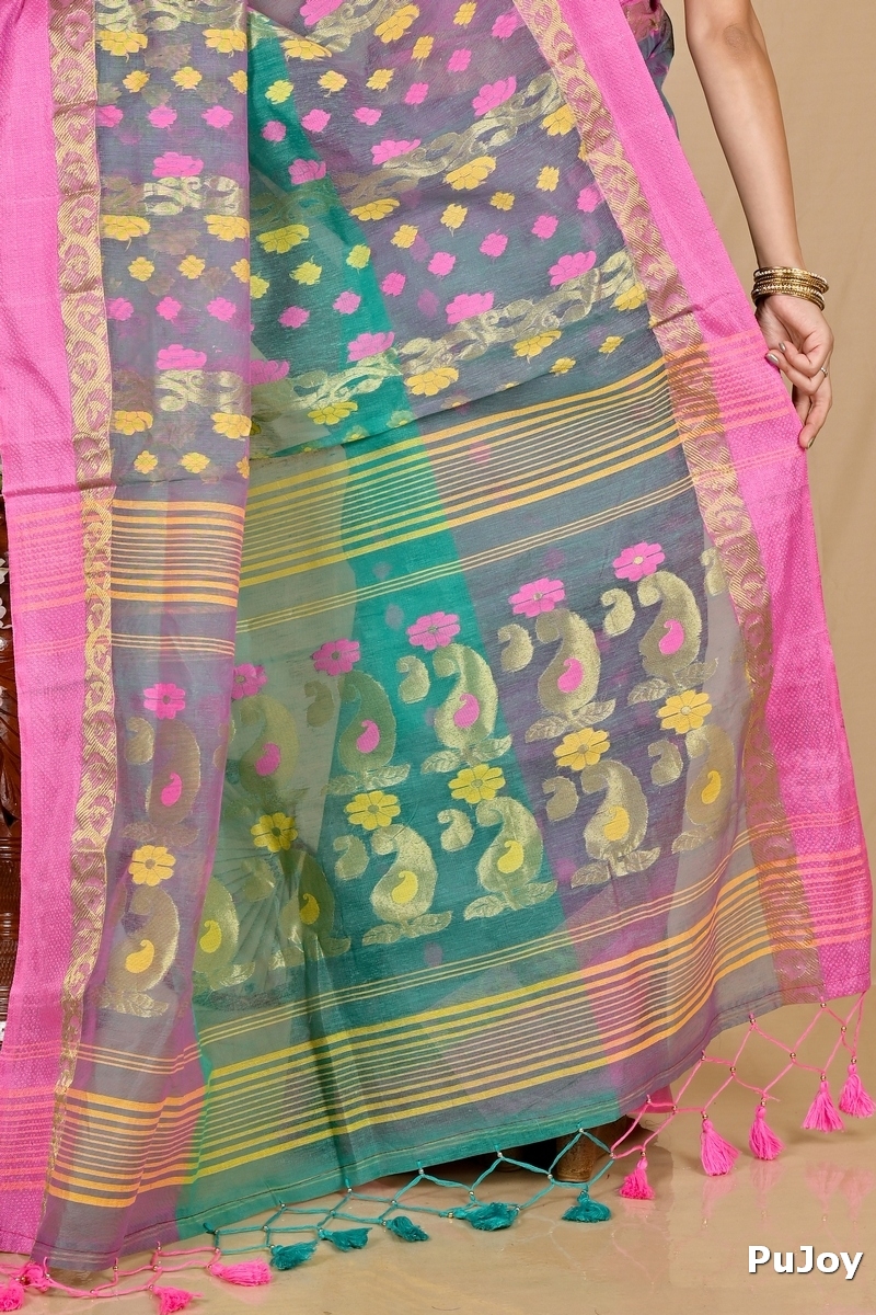 Green Pink Pure Cotton Madhka Tant Saree (1997)