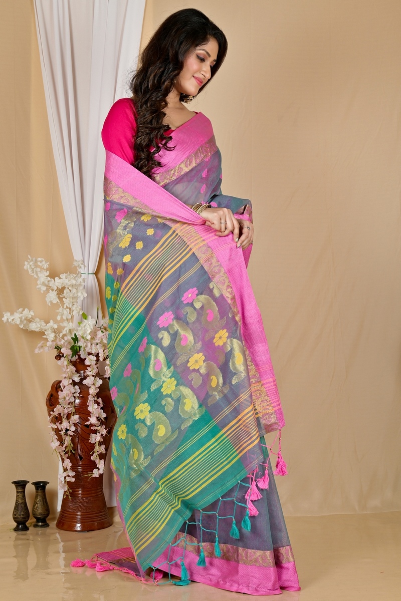 Green Pink Pure Cotton Madhka Tant Saree (1997)