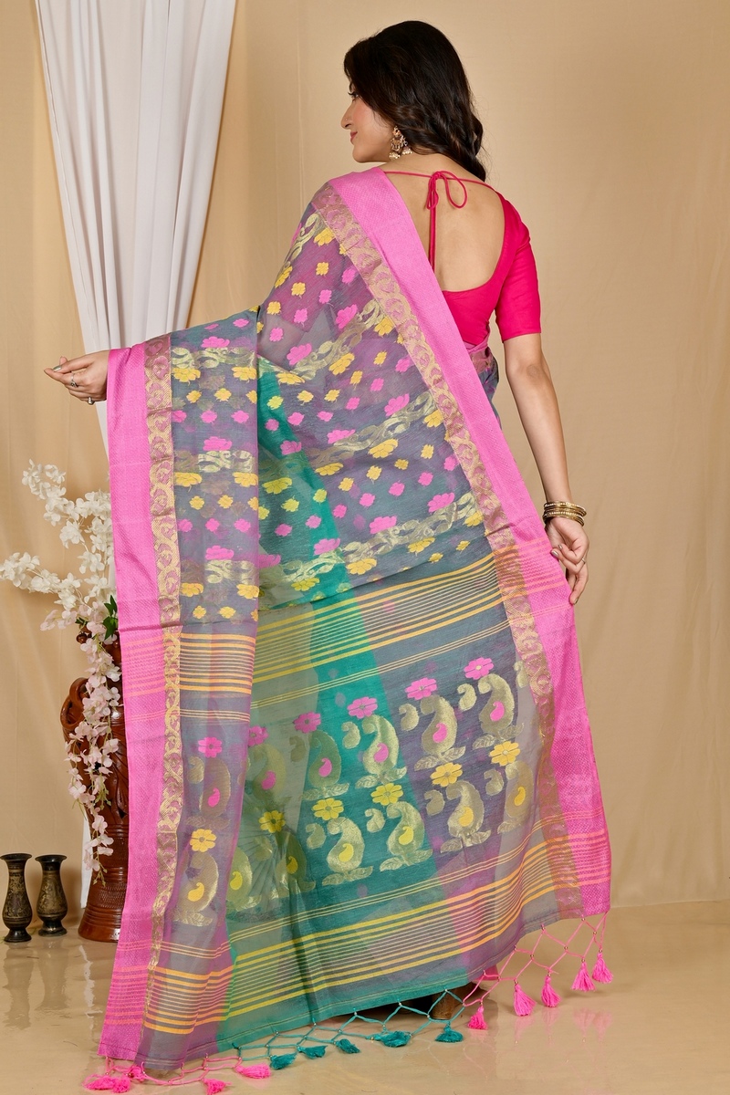 Green Pink Pure Cotton Madhka Tant Saree (1997)
