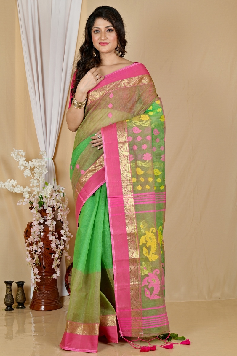 Green Pure Cotton Madhka Tant Saree (1998)