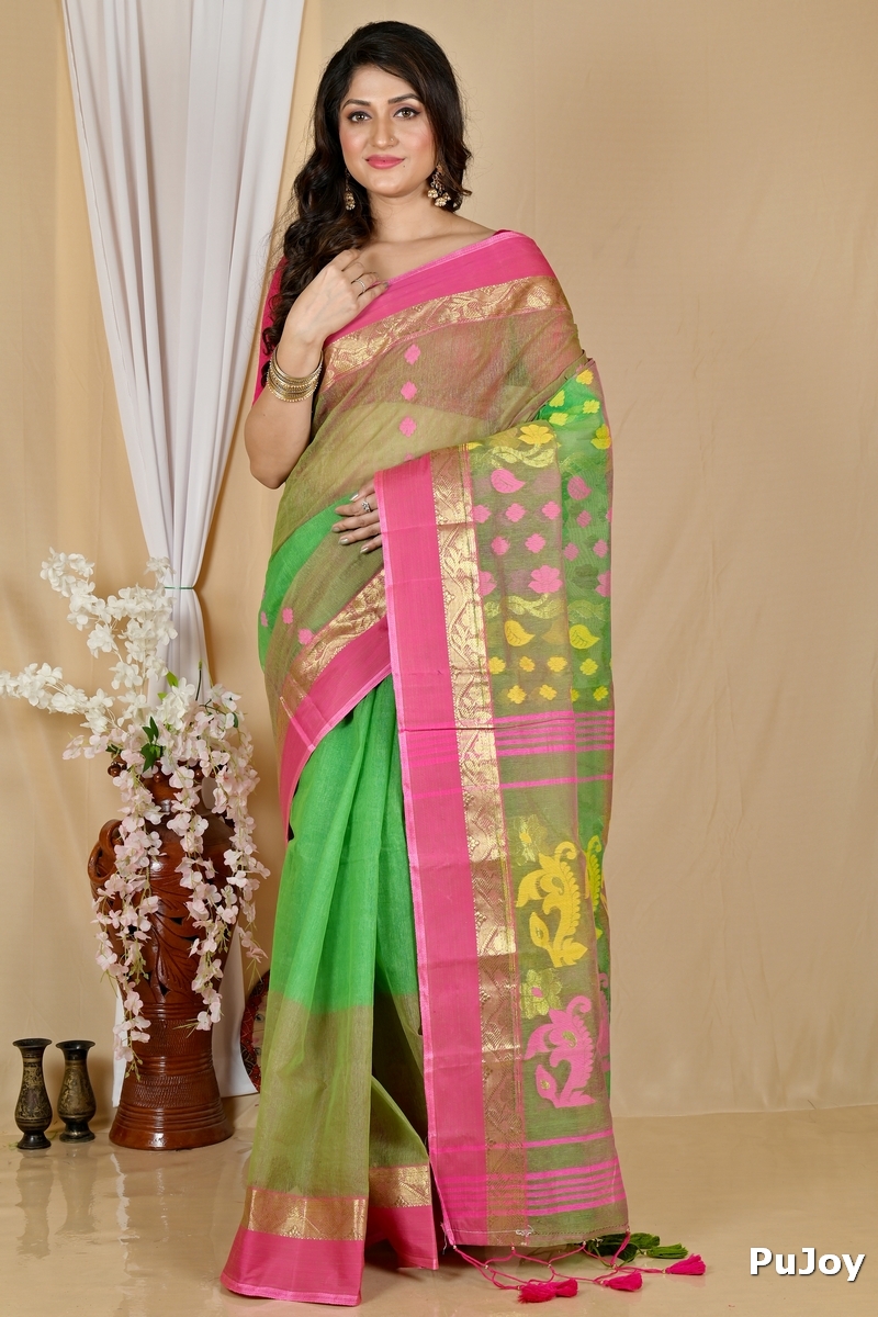 Green Pure Cotton Madhka Tant Saree (1998)