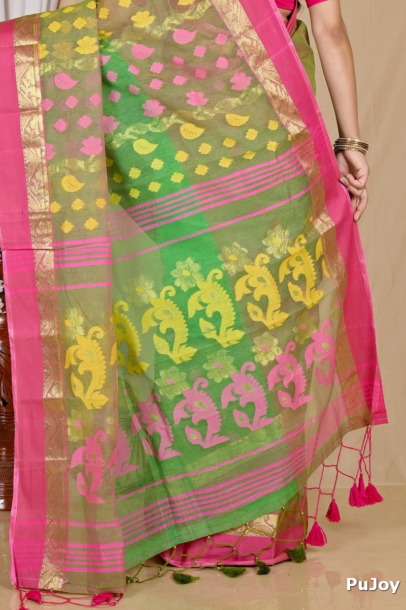 Green Pure Cotton Madhka Tant Saree (1998)