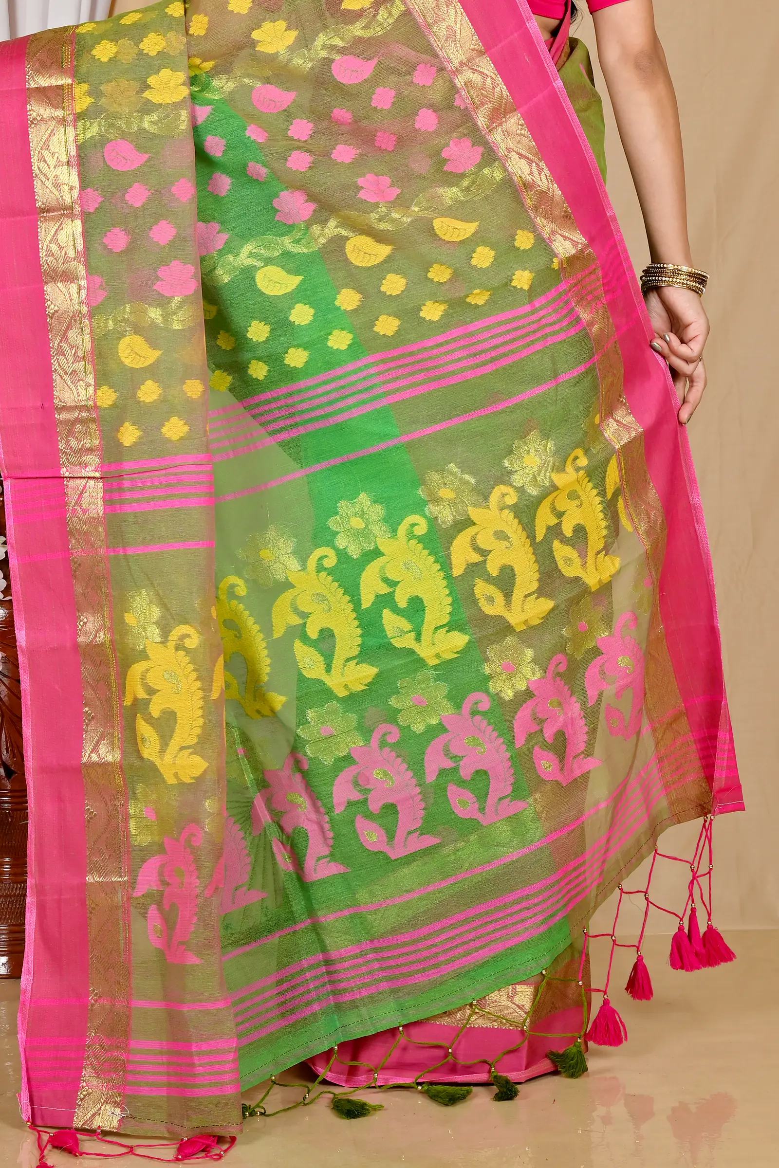 Green Pure Cotton Madhka Tant Saree (1998)