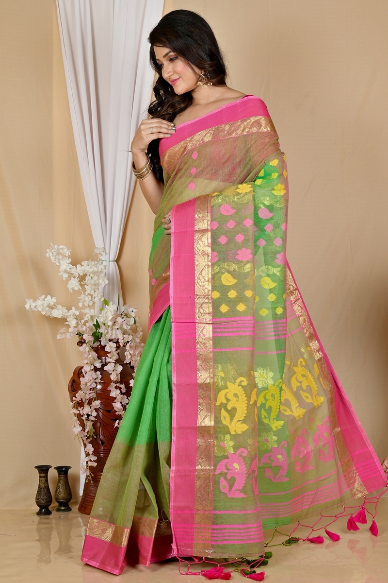 Green Pure Cotton Madhka Tant Saree (1998)