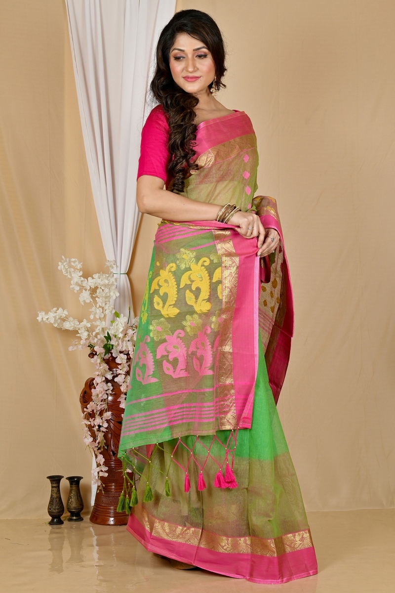 Green Pure Cotton Madhka Tant Saree (1998)