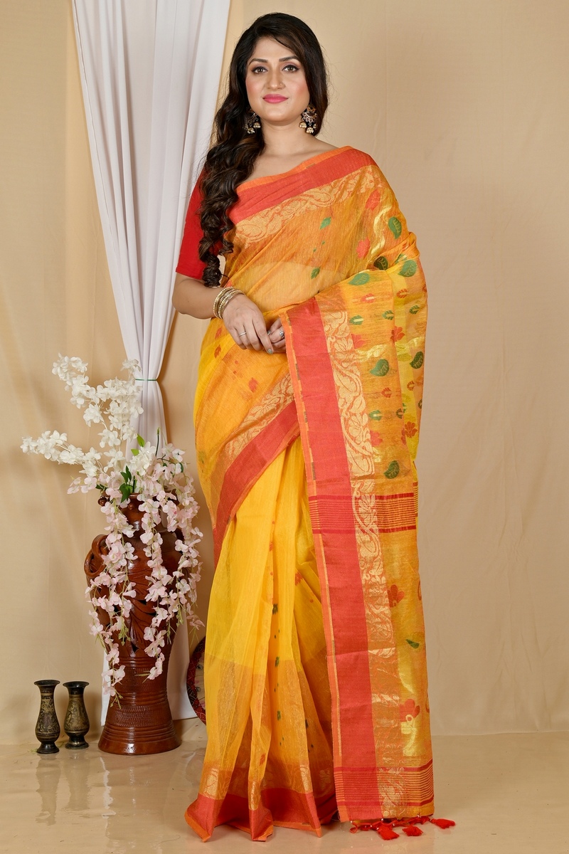 Yellow Red Pure Cotton Madhka Tant Saree (1999)